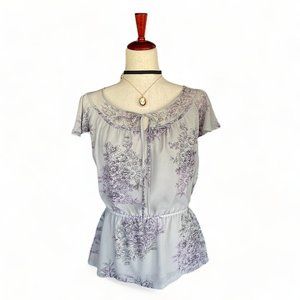Apt 9 Y2K Boho Fairy Blouse Grey/Purple Flutter Sleeve Size M
